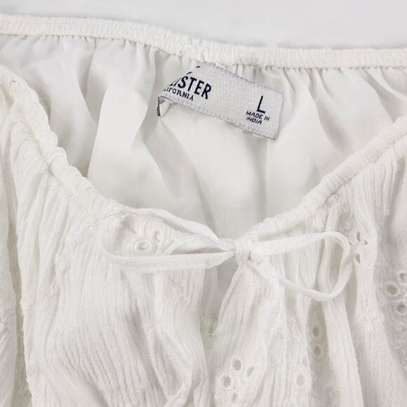 Hollister Eyelet Embroidered Peplum Crop Top Womens L White Cottagecore Blouse - Picture 6 of 9